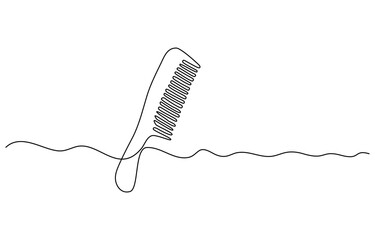 Fototapete - Hair care one continuous line drawing with color shapes, Single continuous line art of hair comb icon. One line art vector illustration, Hair comb continuous one line art, Hair combs single line icon.