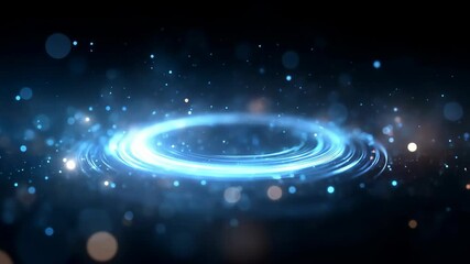 Poster - Futuristic glowing blue energy ring with floating particles on dark background, perfect for sci-fi, technology, or design projects