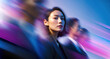 © Parisa - Confident young Asian businesswoman standing still in pink and blue motion blur scene