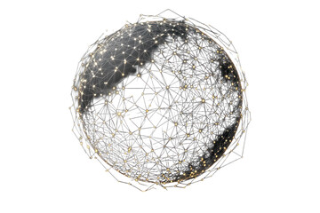 Poster - Abstract black low poly grid forming a sphere with luminous connections in a digital space during nighttime
