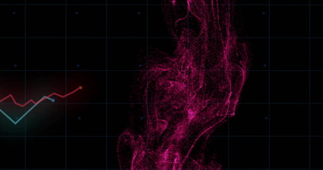 Poster - Image of pink smoke effect with grid overlay and fluctuating graph lines