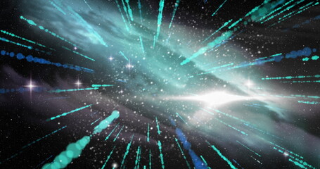 Poster - Image of cosmic explosion with dynamic light streaks and stars in space