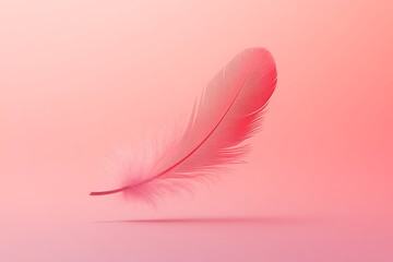 Poster - Floating feather on pink background symbolizing lightness, softness and serenity for creative design