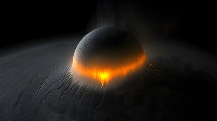 Wall Mural - A dark planet with an orange glow and smoke rising from the surface in a space environment view