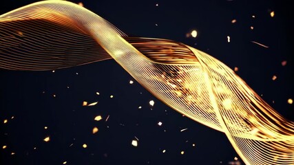Wall Mural - abstract golden wave with glowing particles on dark background