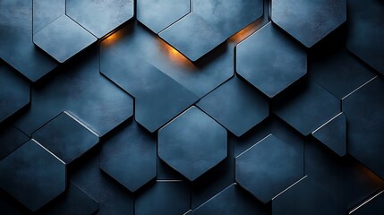 Aufkleber - Geometric blue hexagon pattern background with textured surface and light accents