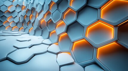 Aufkleber - Abstract futuristic honeycomb design with orange glow light, modern interior background, 3D rendering