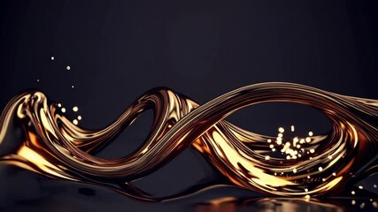 Wall Mural - abstract golden wave with glowing particles on dark background