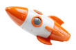 © moly - A vibrant orange and white toy rocket, isolated on a black background.