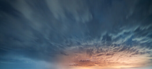 Wall Mural - Beautiful night landscape, long exposure clouds, starry night.
