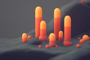 Aufkleber - Abstract orange pillars on gray landscape creating a surreal scene in a minimalist style