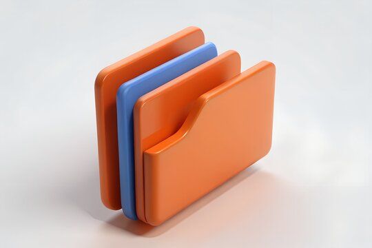 Three 3d rendered folders stacked together with a blue folder in the middle