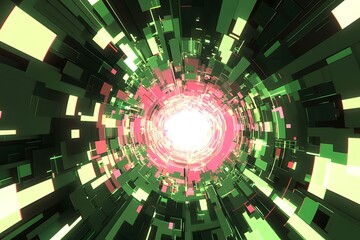 Aufkleber - Abstract technology tunnel with vibrant green and pink lights for futuristic backgrounds
