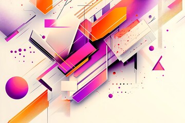 Aufkleber - Abstract geometric composition in orange, pink, and purple with dynamic lines and shapes design