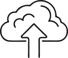 Poster - Cloud Upload Icon in Minimal Black Line Style for Technology Data Backup or Web Storage Symbols