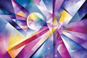Aufkleber - Abstract geometric art with colorful triangles and circle design in purple and blue tones