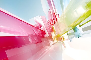 Aufkleber - Abstract multicolored glass architecture design with geometric shapes and reflections, modern art