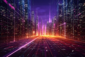 Aufkleber - Futuristic city with glowing lights and lines, abstract cityscape at night, technology design