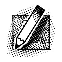 Poster - Pencil icon in square with halftone effect isolated on white