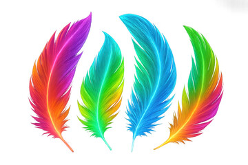 Aufkleber - Four colorful feathers with rainbow colors are isolated on a transparent background, ready to be used in any design project
