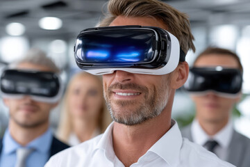 Poster - Virtual reality experience in a modern office setting during a corporate training session
