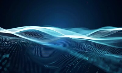 Poster - Vibrant blue waves ripple through the digital universe at twilight
