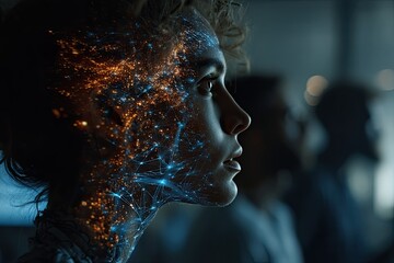 Poster - Woman Profile with Glowing AI Network Overlay