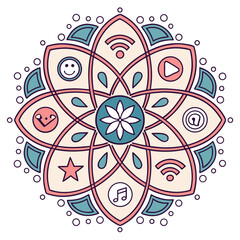 Poster - Playful dog mandala design with radial waves and meme elements featuring a colorful and intricate pattern suitable for various creative projects and design applications trending