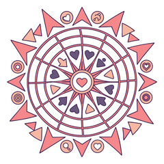 Poster - Intricate rotating social fee mandala design a complex circular pattern with radial symmetry featuring vibrant CMYK colors and geometric shapes ideal for backgrounds and creative