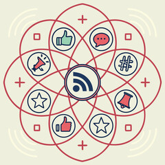 Poster - Digital Mandala Icon Set Concentric Design with Colorful Symbols