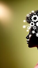 Poster - Woman Silhouette with Cogs and Connections on a Green Background