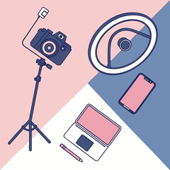 Poster - Flat Lay of Gadgets Smartphones and Social Media Icons for Banner or Advertisement