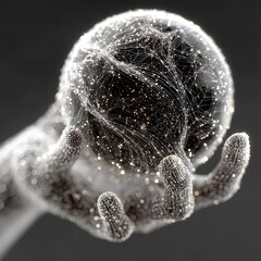 Fototapete - Hand Holding Glowing Mesh Sphere Digital Art