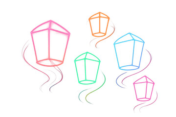 Poster - Colorful neon lanterns floating with smoke trails on a transparent background, perfect for festive designs