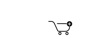 Poster - Animated minimalist shopping cart icon with plus sign suggesting online purchase addition. Shopping cart animation shows item added with plus symbol. E-commerce needs add to cart animation.