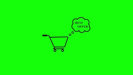 Poster - Shopping cart suggesting best offer with green background for commercial and advertising purposes. Trolly or cart with best offer. Online shopping concept.