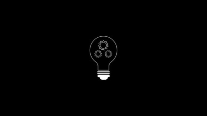 Poster - Animated concept of teamwork and innovation represented by the light bulb and gears on black background