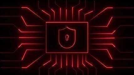 Poster - Cyber security illustration with a glowing shield icon representing protection of digital informatio. Digital security icon shows data protection and privacy. 