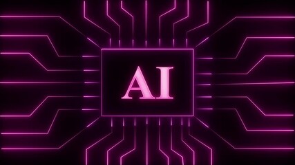 Poster - Glowing neon ai circuit board abstract digital technology artificial intelligence futuristic. Circuit board with AI text shows advanced technology. AI symbol represents intelligent computing.