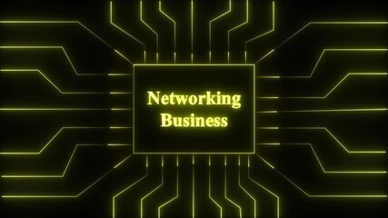 Poster - Dynamic glowing lines forming digital circuitry with business networking concept on black background