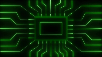 Poster - Illuminated green circuit board design showing technology and data processing visualization in a futuristic environment. Circuit board with glowing lines shows active data flow.