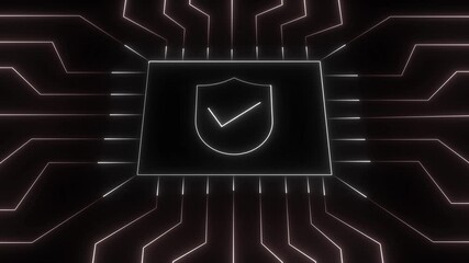 Poster - Animated circuit board with shield icon representing data security and digital protection concepts