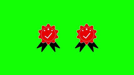 Poster - Two red award badges with checkmarks and stars on a bright green screen