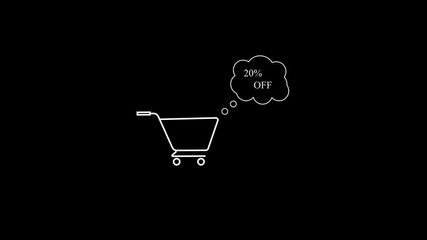 Poster - Shopping cart thinking of twenty percent off discount symbol on a black background