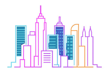 Aufkleber - Colorful neon city skyline glowing on transparent background, creating a vibrant and futuristic urban landscape