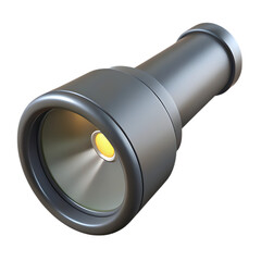 Poster - Realistic 3d rendering of a modern metallic flashlight with a bright yellow led light isolated on transparent background
