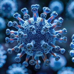 Wall Mural - close-up 3d rendering of a blue and red coronavirus particle
