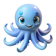 Aufkleber - Cute blue cartoon octopus character with big eyes and a smile isolated on transparent background