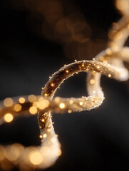 Poster - Golden intertwined strands glow against a dark backdrop. Evokes connection, innovation, technology. Ideal for use in science, network, or abstract concepts.