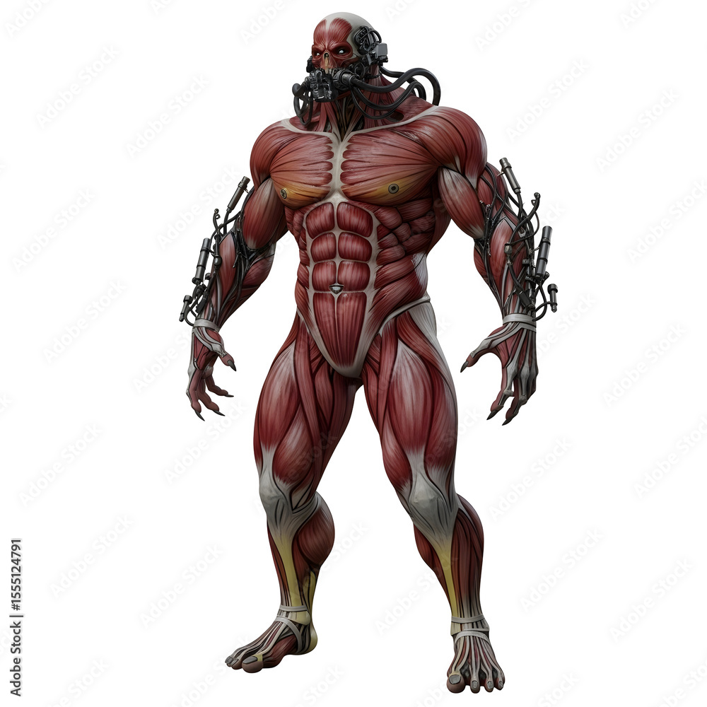 Muscular Figure With Exposed Muscles and Robotic Enhancements on ...